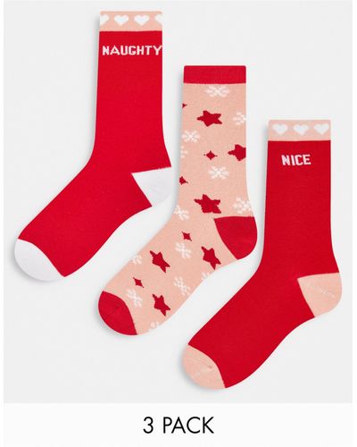 Threadbare 3 Pack Naughty And Nice Socks - Red