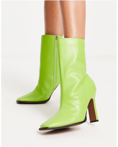 River Island Leather Square Toe Heeled Boot - Green