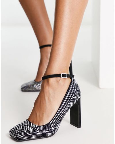 ASOS Pacific Embellished Square Toe High Heeled Shoes - Black