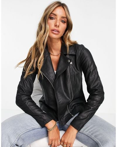 Y.A.S Sophie Soft Leather Biker Jacket - Black