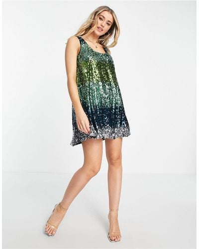 French Connection Estari Ombre Swing Sequin Dress - Green