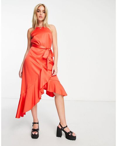 Style Cheat Midi-jurk Met Halternek En Ruches - Rood