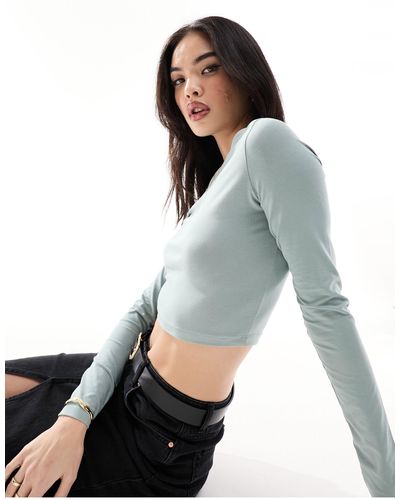 ASOS Fitted Long Sleeve Crop Top - Gray