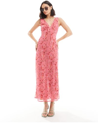 ASOS – trägerkleid mit v-ausschnitt und bindedetail am dekolleté - Pink
