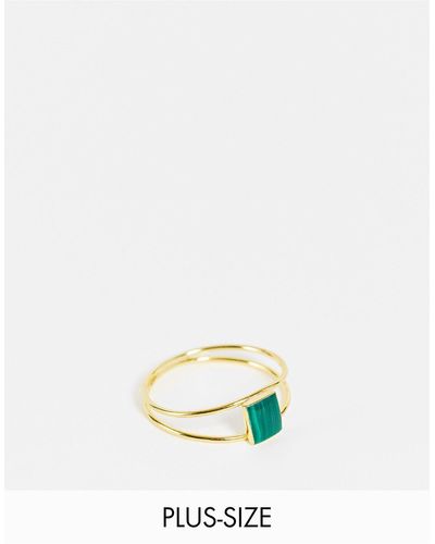 Kingsley Ryan Bague à double anneau en argent massif plaqué or avec pierre verte - Blanc