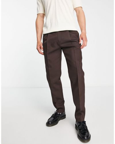 TOPMAN Tapered Pronounced Twill Trousers - Brown