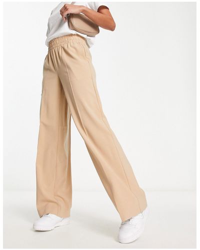Vero Moda Stand Alone Wide Leg Pants With Shirred Waist - Natural