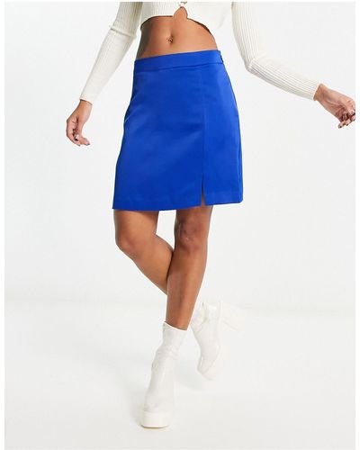 New Look Satin Split Mini Skirt - Blue