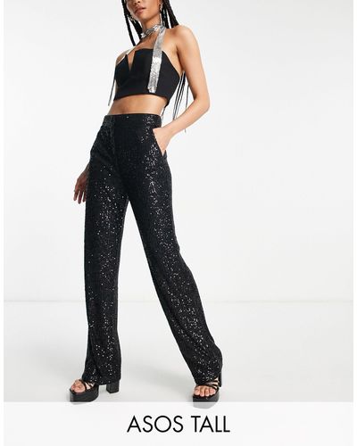 ASOS Tall Straight Sequin Ankle Grazer Trousers - White