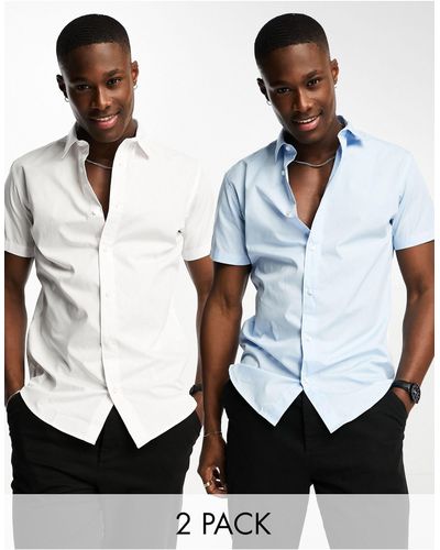 Jack & Jones 2 Pack Slim Fit Short Sleeve Smart Shirt - White