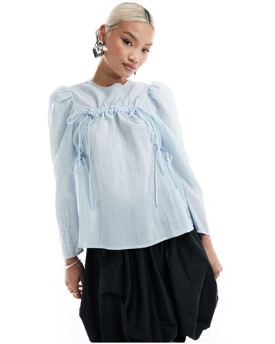 Ghospell Ruched Bow Top - Blue