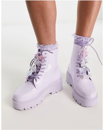 ASOS Guava Butterfly Lace-up Rain Boots - Purple