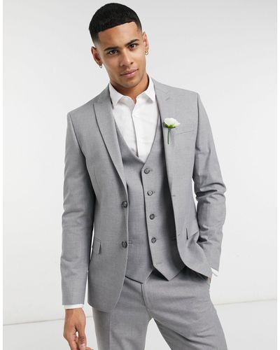 River Island Skinny Fit Suit Jacket - Grey