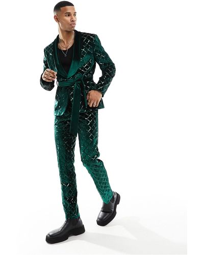 ASOS Skinny Diamond Sequin Suit Trousers - Green
