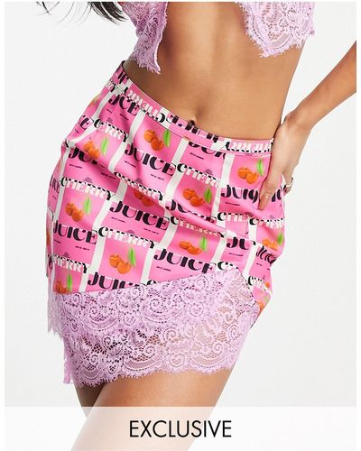 AsYou Lace Detail Side Split Mini Skirt Co-ord - Pink