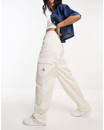 Calvin Klein Broek Van Keperstof Met Stretch En Hoge Taille - Blauw