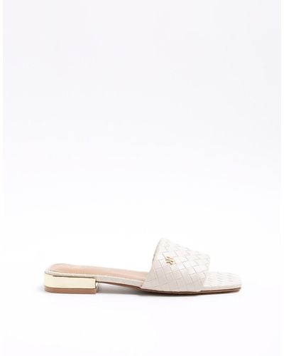 River Island Wide Fit Woven Flat Sandal - White