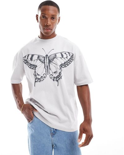 ASOS T-shirt oversize grigia con stampa sul davanti - Bianco