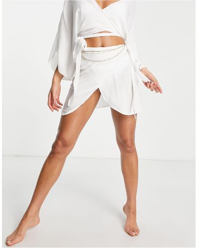 South Beach Wrap Tie Beach Skirt Co-ord - White