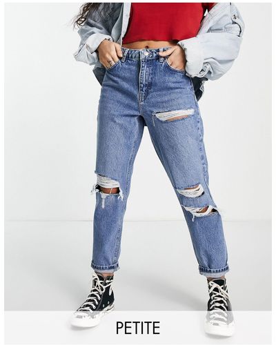 Topshop Unique Mom jeans con doppio strappo medio - Blu