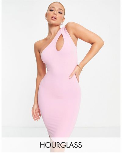 Naked Wardrobe – enganliegendes one-shoulder-minikleid mit zierausschnitt - Pink