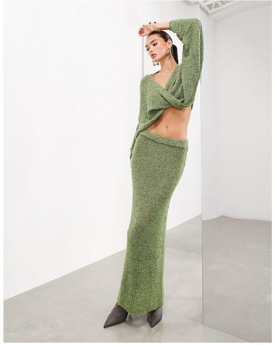 ASOS Column Knitted Semi Sheer Maxi Skirt - Green