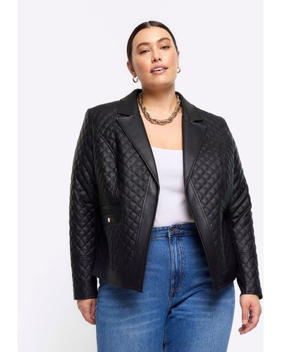 River Island Plus Faux Leather Quilted Blazer - Blue