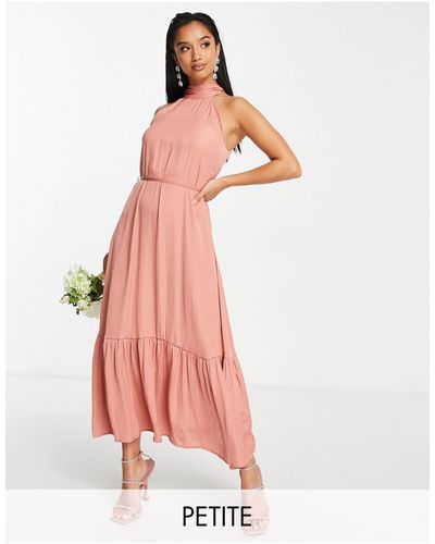 Vila – bridesmaid – neckholder-kleid aus satin - Pink