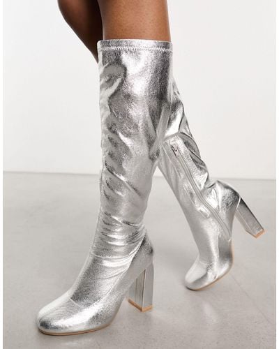 Public Desire Christina Heeled Knee Boots - Gray