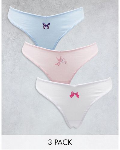 Monki 3 Pack Embriodery Thong - White