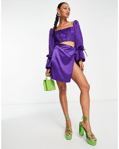 EI8TH HOUR Satin Corset Detail Flippy Skirt Mini Dress - Purple