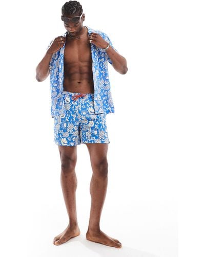 Hunky Trunks Abstract Print Swim Shorts Co Ord - Blue