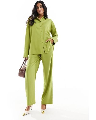 4th & Reckless Satin Wide Leg Trousers - Green