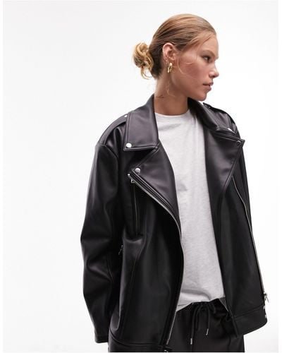 TOPSHOP Faux Leather Super Oversized Biker Jacket - Black