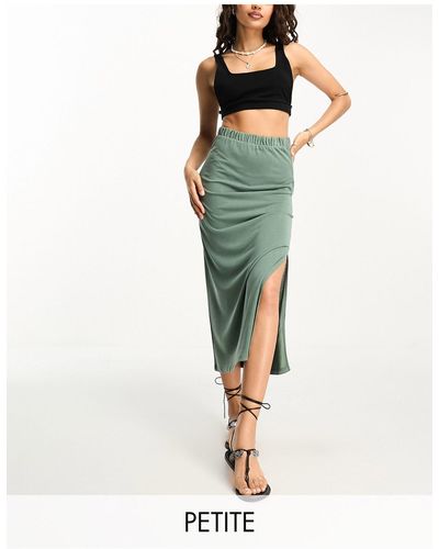 Vila Slinky Maxi Skirt With Slit Sides - Green