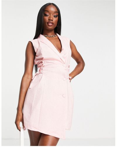 UNIQUE21 Tweed Lace Detail Tailored Dress - Pink