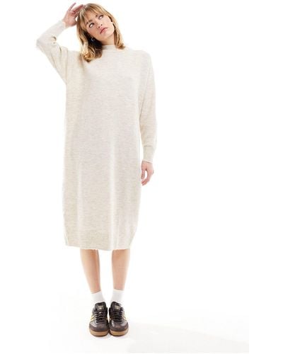 Monki Long Sleeve Oversized Midi Knitted Dress - White