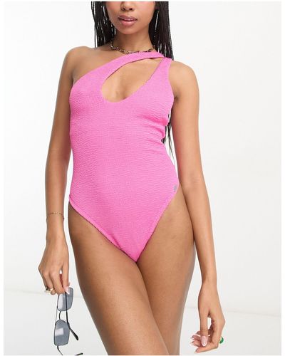 Free Society Crinkle One Shoulder Swimsuit - Pink