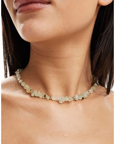 ASOS Necklace With Green Real Semi Precious Stone And Bead Detail - Natural