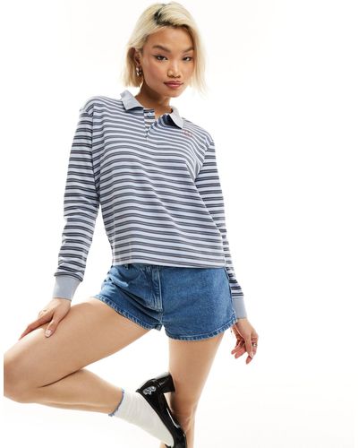 Motel Striped Cropped Rugby Top - Blue