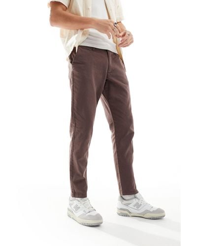ASOS Tapered Linen Chino Trousers - Brown