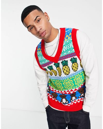 ASOS Knitted Tropical Christmas Vest - Red