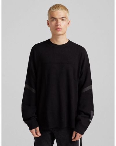 Bershka Oversized Sweater With Zips - Black