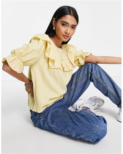Vila Smock Blouse With Frill Detail - Yellow