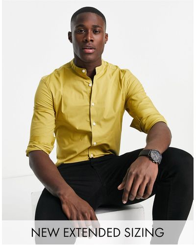 ASOS Skinny Shirt With Grandad Collar - Yellow