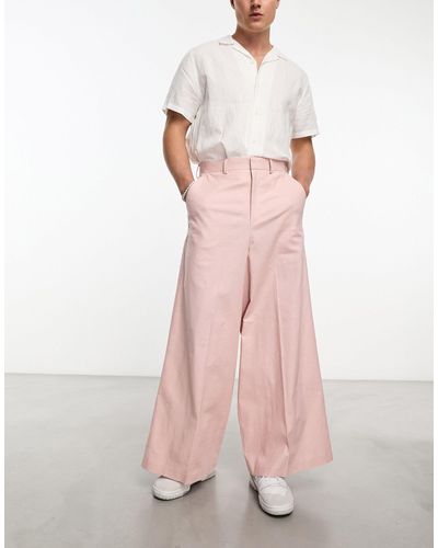 ASOS Extreme Wide Linen Mix Suit Trouser - Pink
