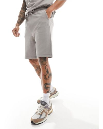 Bershka Waffle Textured Shorts - Grey