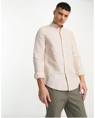 ASOS Net Linnen Regular-fit Overhemd Met Opstaande Kraag - Wit