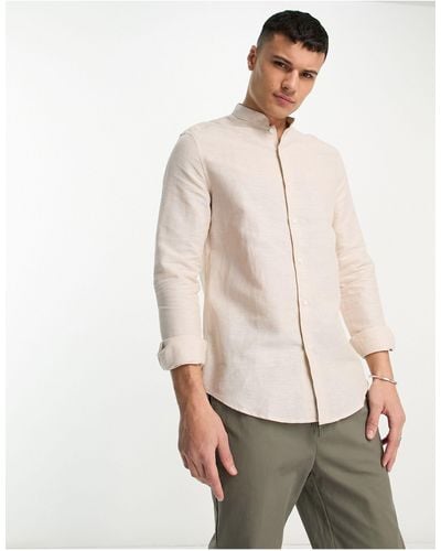 ASOS Regular Fit Smart Linen Shirt With Mandarin Collar - White