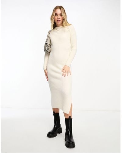 Miss Selfridge Slouchy Bardot Rib Knit Cozy Maxi Dress - Natural